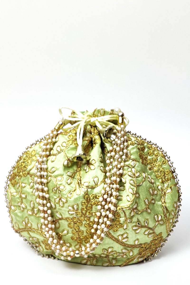 Green Colour Beautiful Zardosi Work Potli Bag - Mc251504